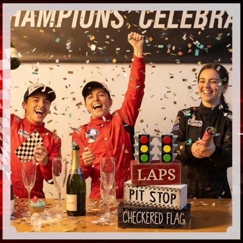 Lineshading 4 Pcs Race Car Wooden Tiered Tray Decor Tabletop Block Signs - Image 6