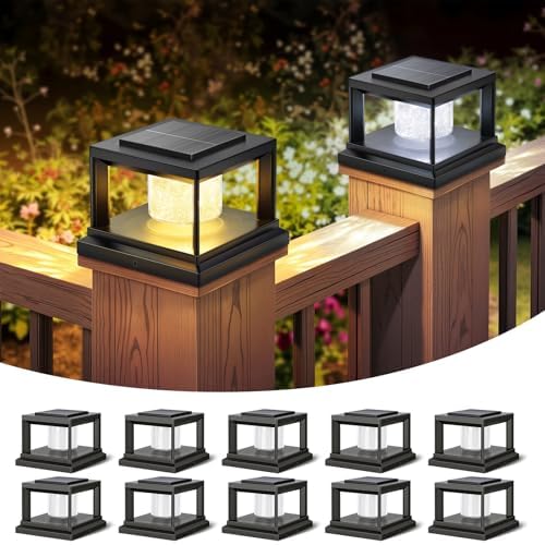 FOLKSMATE Solar Fence Post Cap Lights 16 Pack Outdoor Waterproof Black - Image 2