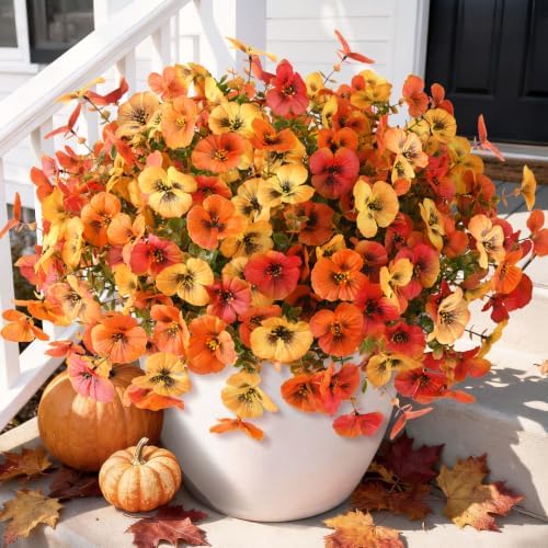 Artificial Pansy Faux Fall Flowers Plants for Outdoors Porch Decoration by INQCMYPlantRack
