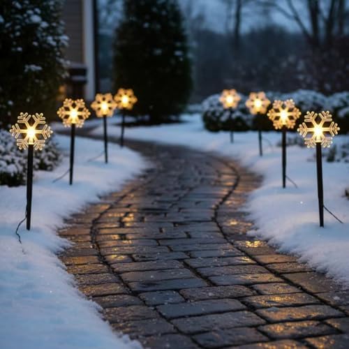 Mycznsyard Solar Snowflake Pathway Light 5 Pack Christmas Decorative Lights Waterproof LED Night Lights for Outdoor Ground Lawn Landscape Holiday Party Decor (Warm White) - Image 6