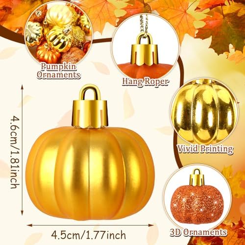 JULMELON 24 Pcs Fall Thanksgiving Tree Decorations Mini Pumpkin Ornaments - Image 5