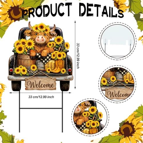 Amyhill Sunflower Highland Cow Metal Garden Stakes Sunflowers Summer Outdoor Yard Decorations with Stakes Rustic Farmhouse Decor Sign for Home Lawn Porch Backyard Holiday Decor - Image 3