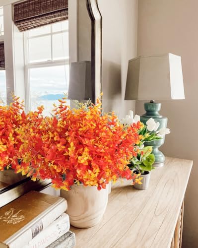 RECUTMS 8Pcs Artificial Outdoor Fall Mums Artificial Gold Eucalyptus Stems - Image 6