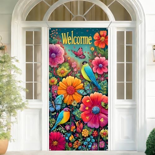 Front Door Covers Decorative, Spring Flower Design Door Curtain 70.8 x 35.4 Inch for Porch Outdoor Indoor Home Decor (Colorful-234) - Image 4