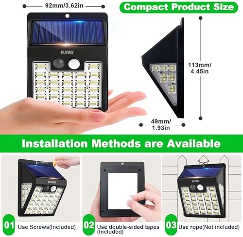 Solar Lights Outdoor, 72 LED Motion Sensor Wall Light, IP65 Waterproof and 3 Lighting Modes, Solar Powered Security Wireless Light Outside for Patio, Garden, Fence, Porch, Front Door(2 Packs) - Image 3