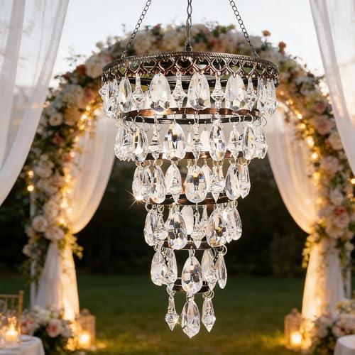 Solar Hanging Crystal Chandelier Outdoor Waterproof Garden Light by HUYIENO