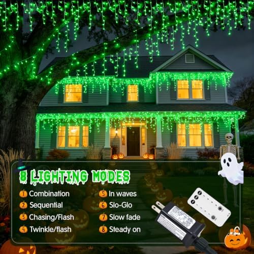 JMEXSUSS Green Icicle Halloween Lights Outdoor, 400 LED 38.8Ft - Image 3