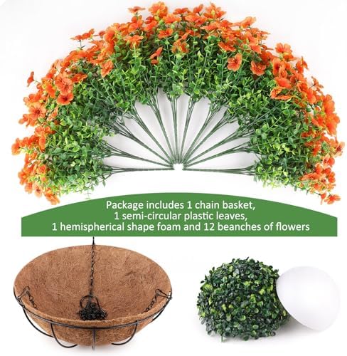 AGIRL Fall Artificial Hanging Flowers with Baskets for Outdoors(Orange) - Image 3