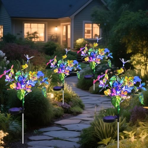 Solar Garden Lights Outdoor Waterproof Solar Lights 4 Pack with New Upgraded 40 LED 18 Butterfly Outdoor Lights for Yard Outside Garden Pathway Decor by AureateHorizon