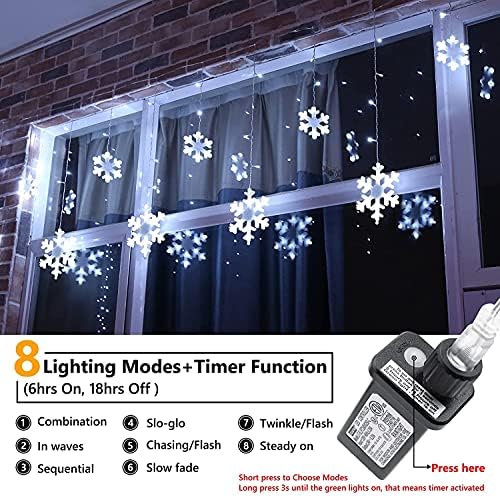 Christmas Snowflake Lights Outdoor, 17.22ft 264 LED Snowflake Icicle Lights with 22 Drops, 8 Modes connectable Plug In Christmas Light Waterproof for Eaves, Garden, Indoor & Outdoor Xmas Decor (White) - Image 2