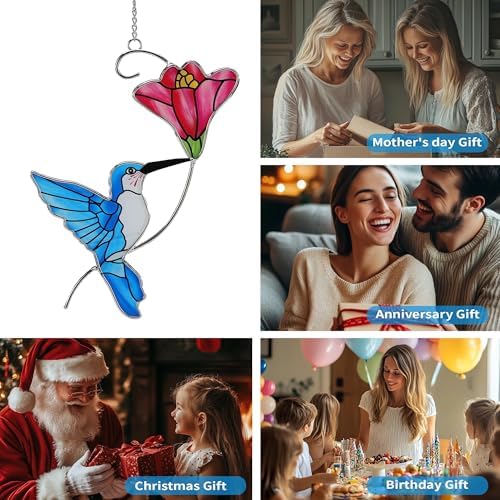 Stained Glass Hummingbird Suncatcher, Blue Bird, 13.4 Inch - Image 6