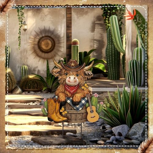 Amyhill Western Highland Cow Metal Garden Stakes Yard Sign Decoration - Image 5
