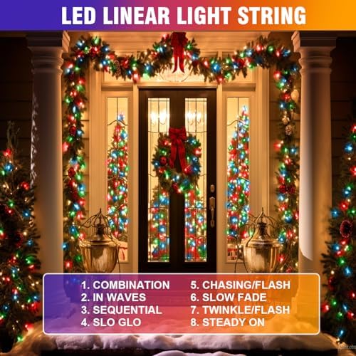 Nisocy 100FT 4-Color Christmas String Lights, Red Green Blue Warm White LED Mini Lights with Green Wire, 8 Modes, Timer, Plug-in Indoor Outdoor Lights for Tree, Porch, Fence and Holiday Decor - Image 2