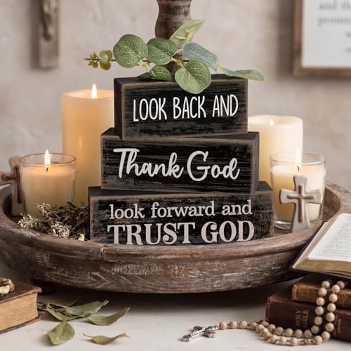 Lineshading 4 Pcs Christian Wooden Block Signs Farmhouse Centerpiece - Image 2