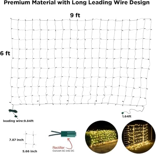 Led Christmas Net Lights Outdoor Christmas Decorations 200 Led 9Ftx6Ft Connectable Waterptoof Mesh Net Lights for Trees Bushes Wedding Garden Outdoor Christmas Decorations(warmwhite) - Image 7