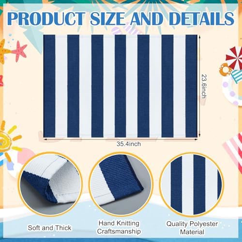 Duraaamo Nautical Navy White Stripe Outdoor Rug 2' X 3' for Front Porch - Image 2