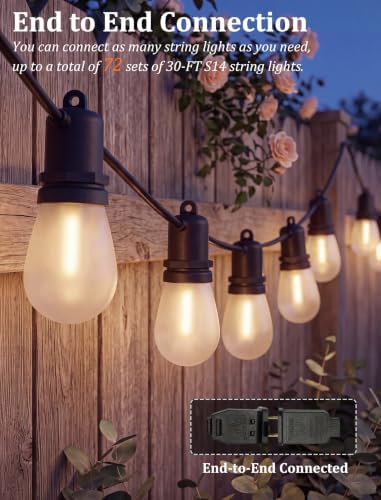 S14 Outdoor String Lights 30FT, 11 Frosted LED Bulbs, Black Wire - Image 5