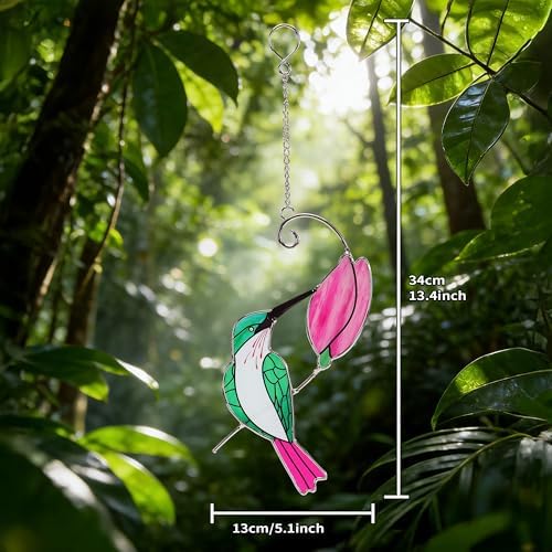 Stained Glass Hummingbird Suncatcher, Green Bird, 13.4 Inch - Image 3