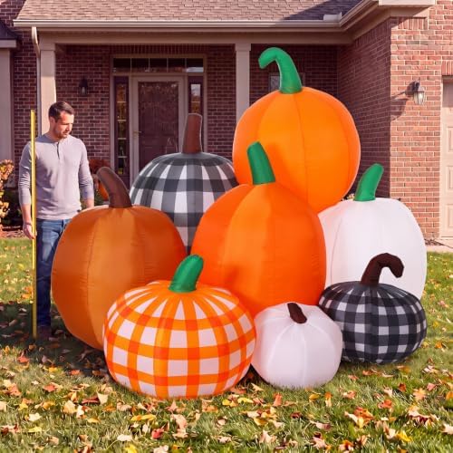 Leyndo Thanksgiving Inflatables Outdoor Decorations, 5.91 ft Multicolor Stacked Pumpkin Blow up Yard Decoration with Built in Lights and Fan for Fall Lawn Garden Porch - Image 4