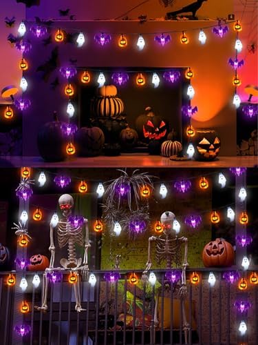 3D Pumpkin Bat Ghost Halloween String Lights Battery Operated with Remote - Image 7
