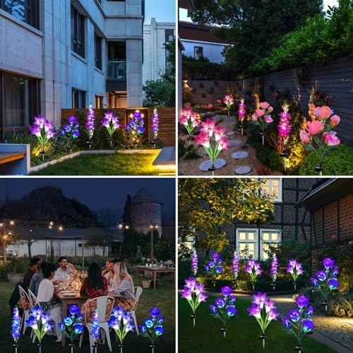 MRHEPHAESTUS Solar Garden Lights, 6 Pack Solar Flowers Lights with Lily Rose Delphinium, Waterproof Gardening Gifts for Mom Grandma Women,Multi-Color Changing Outdoor Light for Garden Yard Patio Lawn - Image 5