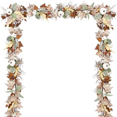 DearHouse Fall Garland Maple Leaf, 5.9Ft Hanging Vine Garland White with Pumpkins and Berries Thanksgiving Decor for Home Wedding Fireplace Party Christmas (White&Brown) by DearHouse