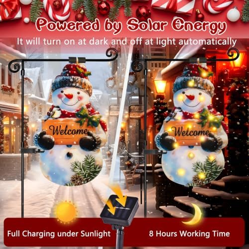 12x18 Solar Christmas Snowman Garden Flag, Outdoor Decor - Image 2