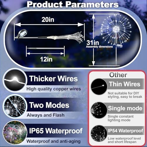 Anordsem Solar Firework Lights Outdoor Garden Sparkler Lights 6 Pack White - Image 4