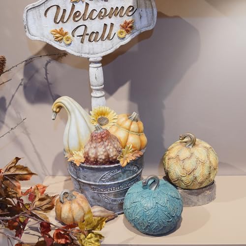 DiliComing Fall Decorations for Home Fake Pumpkin - 6.5 Inch Artificial Pumpkin Halloween Decor, Decorative Resin Leaf Pumpkin Table Accent for Halloween, Fall Harvest and Thanksgiving - Image 6