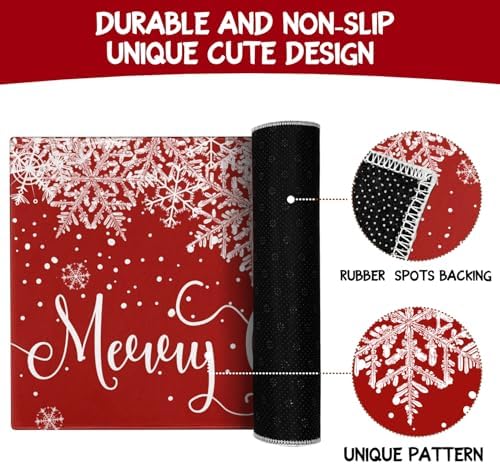 Merry Christmas Door Mat Outdoor for Front Door,Red Snowflake Snow Welcome Doormat,Winter Xmas Holiday Floor Rugs for Indoor Porch Entrance Farmhouse Decor 30" x 17 - Image 7