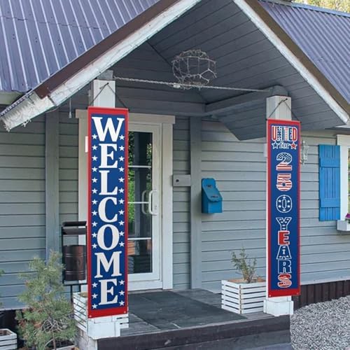 doginthehole 250th Anniversary USA Decorations Banners America 4th of July Patriotic Decor Banner 12 x 71 Inch, 250 Years Anniversary Door Banners for Front Door Porch Outdoor Home Hanging Sign - Image 2