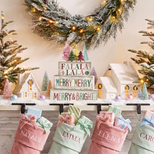 Moucuny 4 Pcs Christmas Table Decorations FA La La Wooden Christmas Tree - Image 5