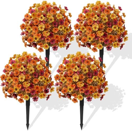 Alupssuc 4Pcs Artificial Fall Ball Flowers for Outdoors, Fake Plants by Alupssuc