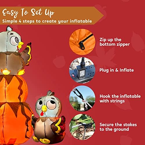 Joiedomi 6 FT Thanksgiving Inflatable Stacking Pumpkin Turkey With Built-in LEDs, Blow Up Outdoor Decorations for Yard Garden, Halloween Inflatable for Thanksgiving - Image 7