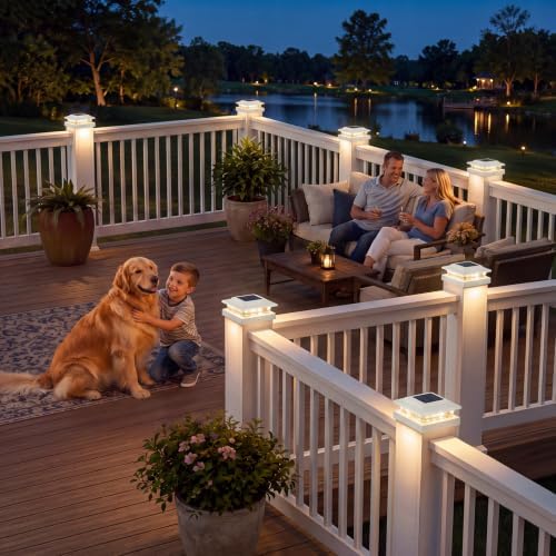 kolpop 4x4 Solar Post Cap Lights Outdoor 4Pack- 3 Color Temperatures&2 Level Brightness, IP65 Waterproof, 16 LED Fence Deck Post Light Solar Powered Only for 4×4/3.5×3.5 Wood/Vinyl Posts(White) - Image 2