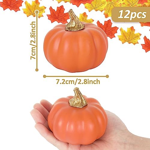 AnyDesign 12Pcs Fall Artificial Pumpkins Fake Foam Pumpkins Mini White Pink Gold Orange Faux Harvest Vegetables for Autumn Thanksgiving Halloween Holiday Home Party Farmhouse Decorations - Image 2
