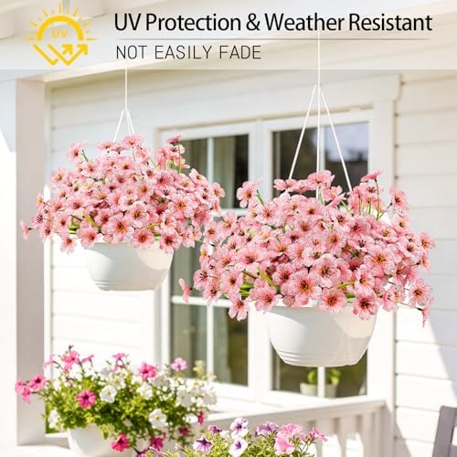 6 Bundles Pink Artificial Flowers for Outdoors, UV Resistant Faux Plants - Image 3