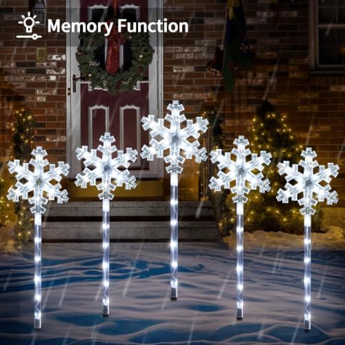 BRIGHTDECK Solar Christmas Snowflake Pathway Lights Outdoor Decor, 10 Pack - Image 6