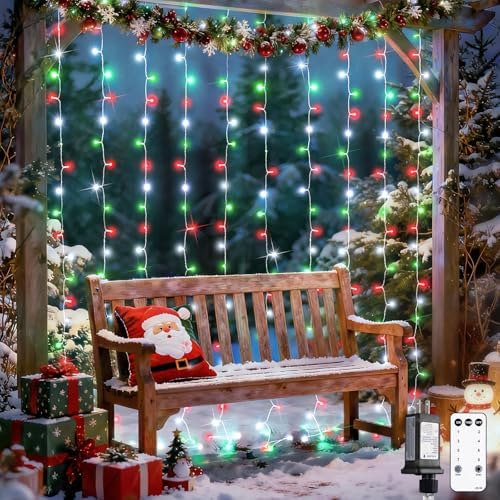 JMEXSUSS 300LED Red White and Green Christmas Curtain Lights with Remote by JMEXSUSS