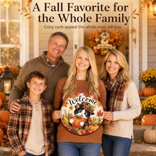 Fall Door Decor Wooden Cat Welcome Sign for Front Door - Image 6