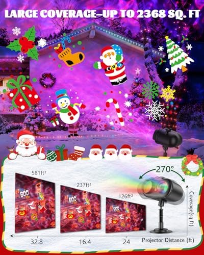 Christmas Projector Lights Outdoor, 3 in 1 Holiday Projector Light with Green Star, 20 HD Slides, 160 Pattern, 10 Ocean Wave, Christmas Light Projector Outdoor with Timer for Party Patio Decoration - Image 3