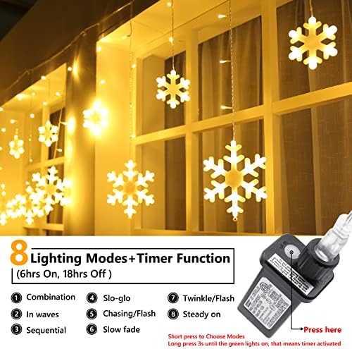 Toodour Christmas Snowflake Lights Outdoor, 17.22ft 264 LED Snowflake Icicle Lights with 22 Drops, Connectable, 8 Modes Waterproof Warm White Christmas Light for Curtain, Eaves, Window, Xmas Decor - Image 2