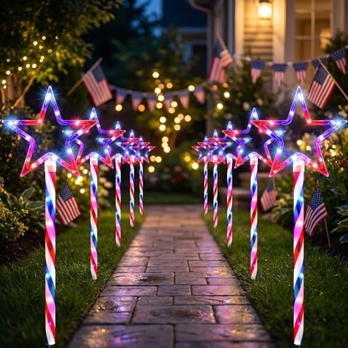 12 Pack 240 LED Patriotic Star Pathway Lights w/ 8-Mode for July 4th by DTNESS
