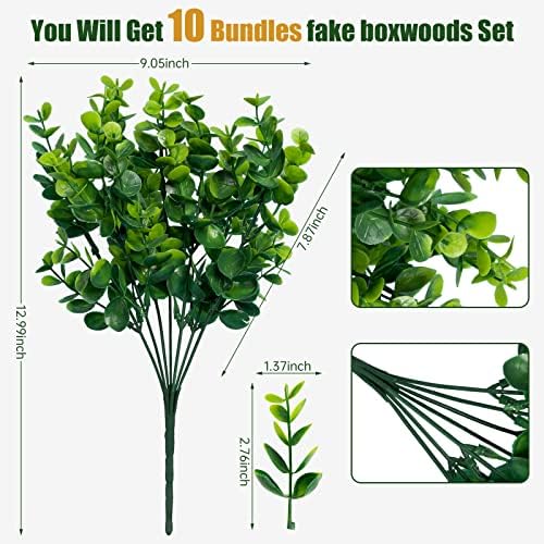 Lnoicy Artificial Greenery Plants Outdoor UV Resistant Fake Plants Boxwood Shrubs Grass,10 Bundles for Farmhouse Home Garden Office Patio Backyard Wedding and Indoor Outdoor Decoration - Image 2