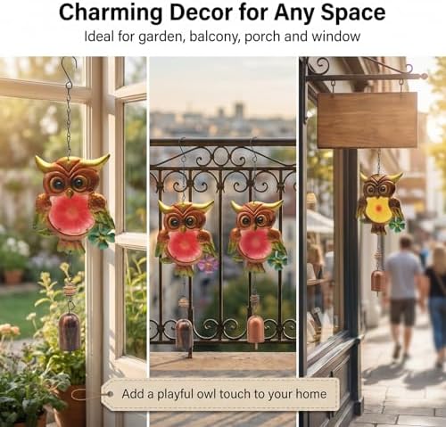 VIKKSAER 2 PCS Metal Owl Wind Chimes Colorful Decorative Hanging Ornaments for Indoor and Outdoor Ideal for Gardens Patios and Home Decor - Image 3