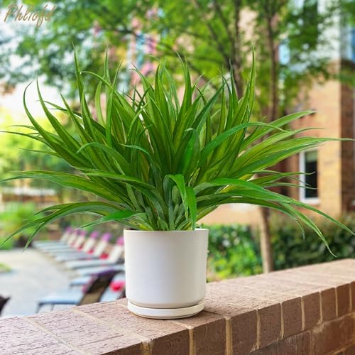 6Pcs Artificial Grass Fake Plants 17.3in 16 Leaves Outdoor Fake Grass UV Resistant Greenery Plastic Plants for Home Window Garden Office Patio Hanging Planter Pathway Front Porch Décor - Image 6