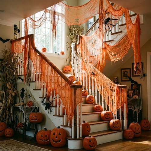 400" x 70" Halloween Orange Creepy Cloth, Fine Mesh Spooky Gauze Cloth - Image 6