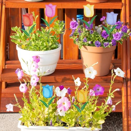 hogardeck Garden Decor for Outside, Set of 6 Metal Tulip Flowers Decorative Garden Stakes for Yard Decor, Outdoor Decorations Yard Art for Lawn Front Porch Pathway Patio (Multi-Color) - Image 5