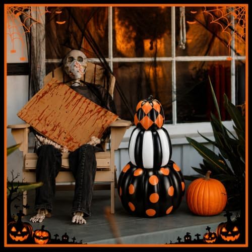 Wesiti 1 Pcs 21.3 Inch Large Fake Outdoor Stacked Pumpkins for Front Porch - Image 4