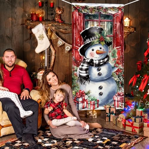 Christmas Door Cover Snowman Decoration Xmas Large Photography Background Banner Porch Sign for Winter Indoor Outside Front Door Banner Farmhouse Party Supplies 6 x 3 Feet - Image 5